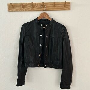 Theory Black Leather Snap-Front Jacket